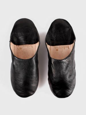 Moroccan Mens Babouche Slippers in Black