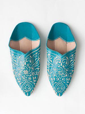 Moroccan Decorative Babouche Slippers inTeal