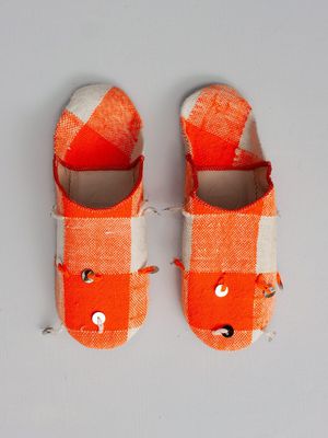 Moroccan Boujad Fabric Basic Babouche Slippers in Orange Sequin