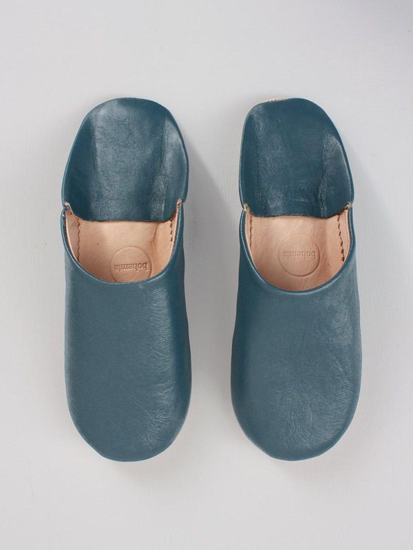 image of Moroccan Babouche Basic Slippers in Blue Grey