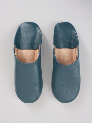 Moroccan Babouche Basic Slippers in Blue Grey