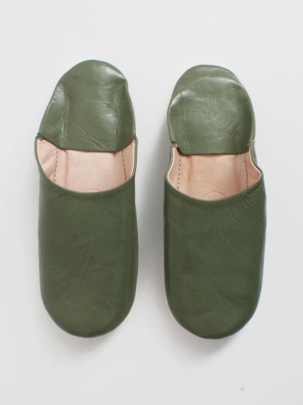 image of Moroccan Mens Babouche Slippers in Olive