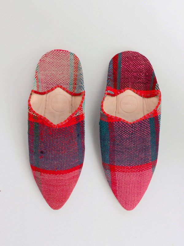 image of Moroccan Boujad Pointed Babouche Slippers in Happy Check