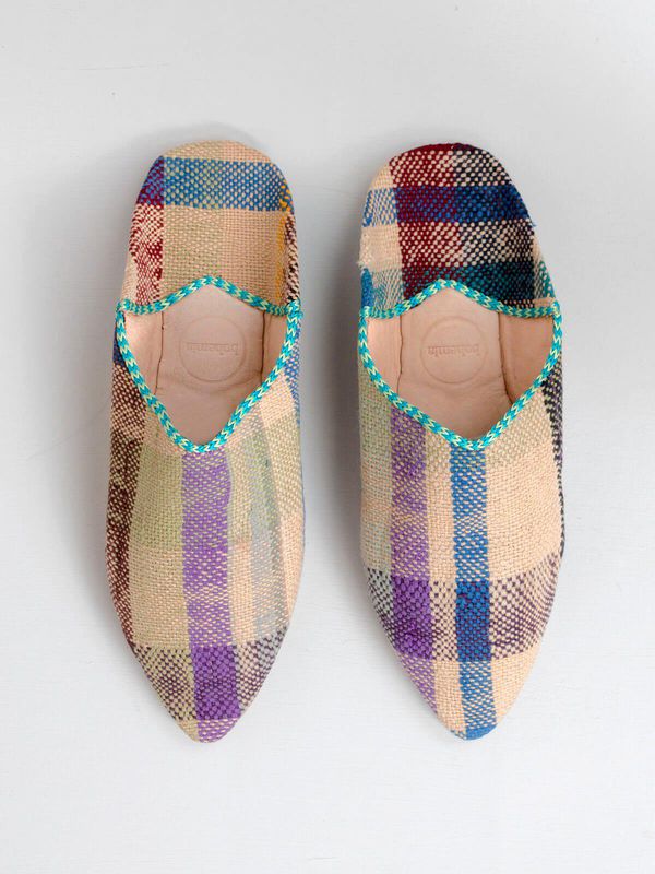 image of Moroccan Boujad Pointed Babouche Slippers in Natural Check