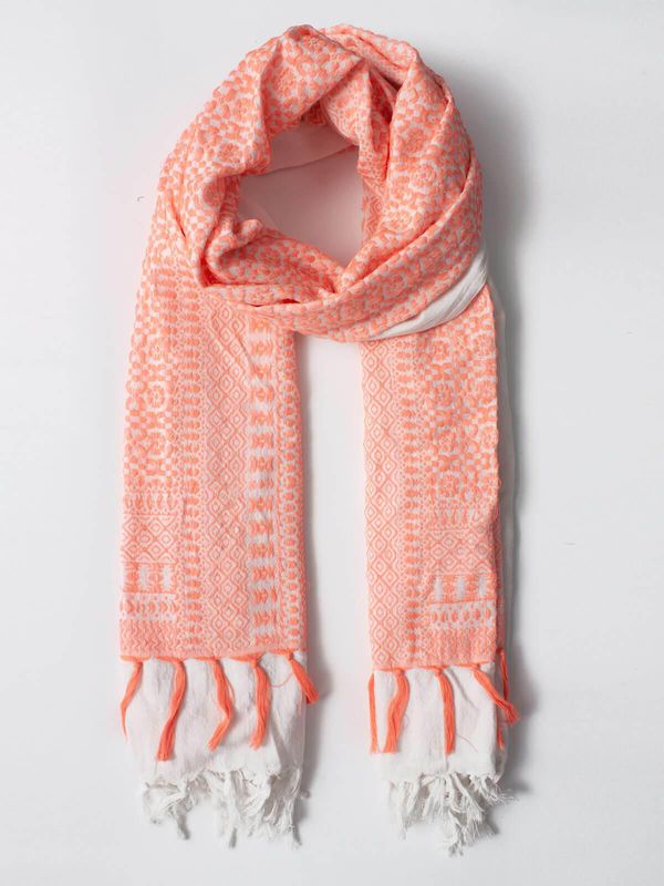 image of Embroidered Scarf in Neon Coral