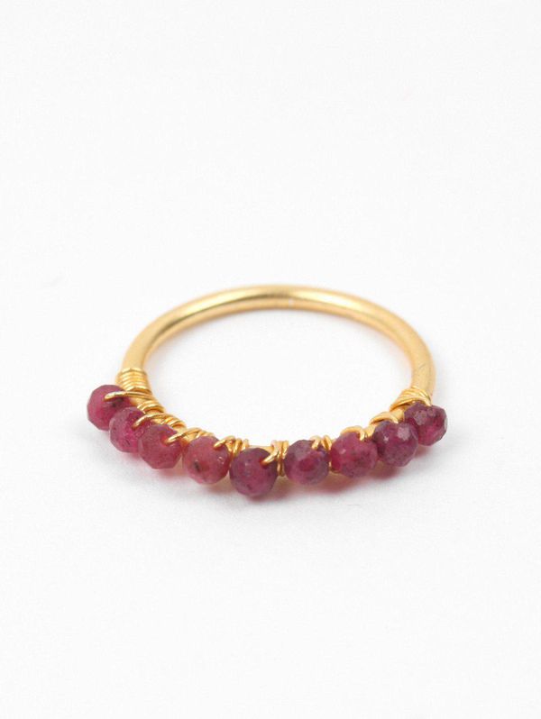 image of Row Stacking Rings in Gold and Ruby