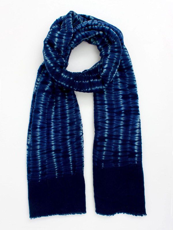 image of Shibori Tie Dye Merino Wool Scarf in Blue