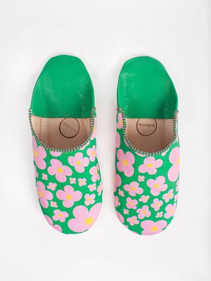 Margot Babouche Slippers in Green Floral