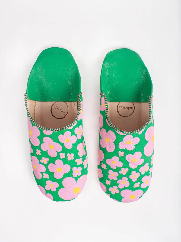 image of Margot Babouche Slippers in Green Floral