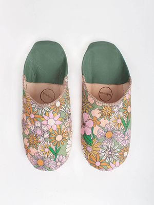 Margot Babouche Slippers in Olive Floral