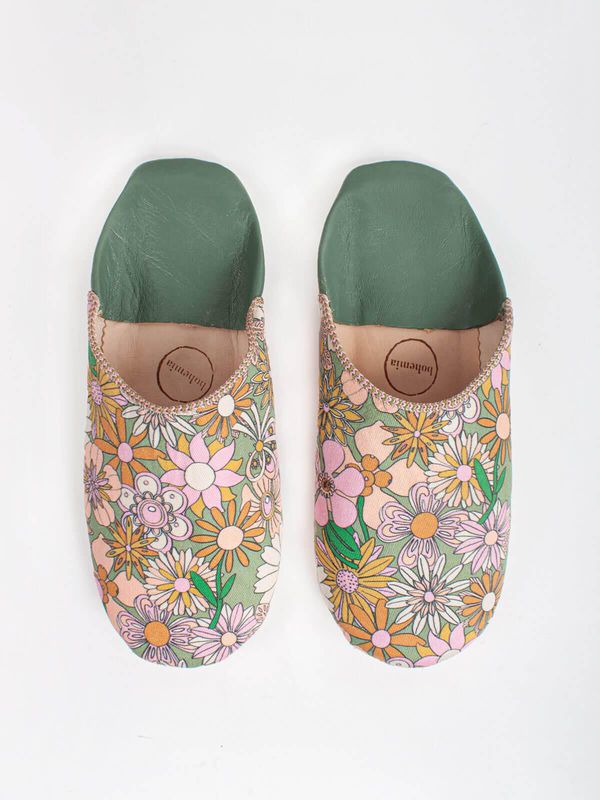 image of Margot Babouche Slippers in Olive Floral