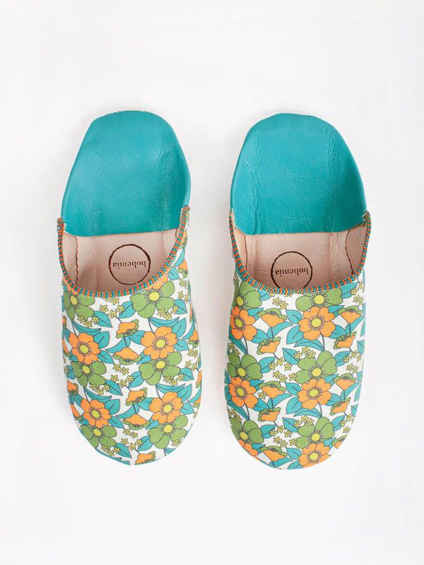 image of Margot Babouche Slippers in Aqua Floral
