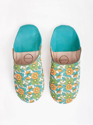 Margot Babouche Slippers in Aqua Floral