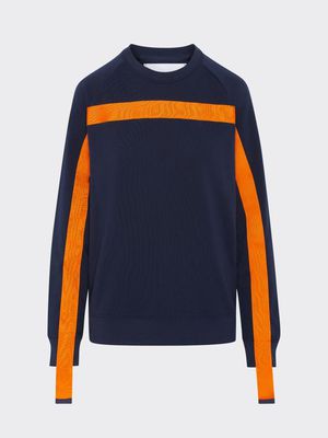 Organic Cotton Reversible Jumper in Navy with Orange Stripe