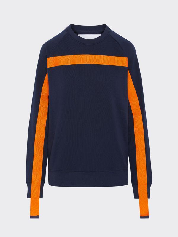 image of Organic Cotton Reversible Jumper in Navy with Orange Stripe