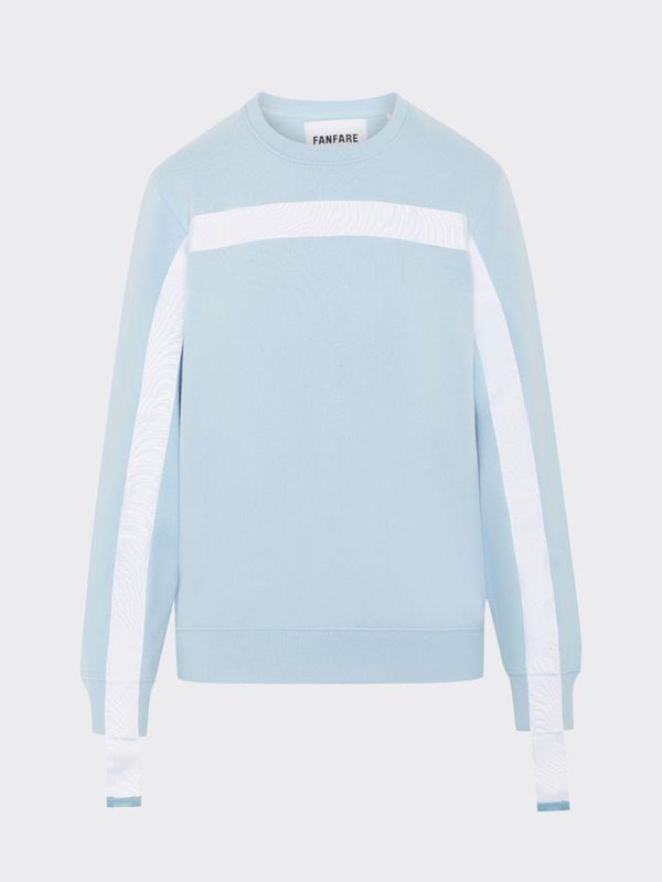 image of Organic Cotton Reversible Jumper in Blue with White Stripe