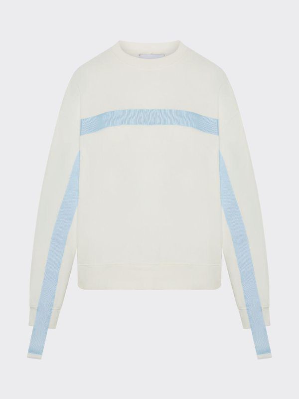image of Organic Cotton Reversible Jumper in White with Blue Stripe