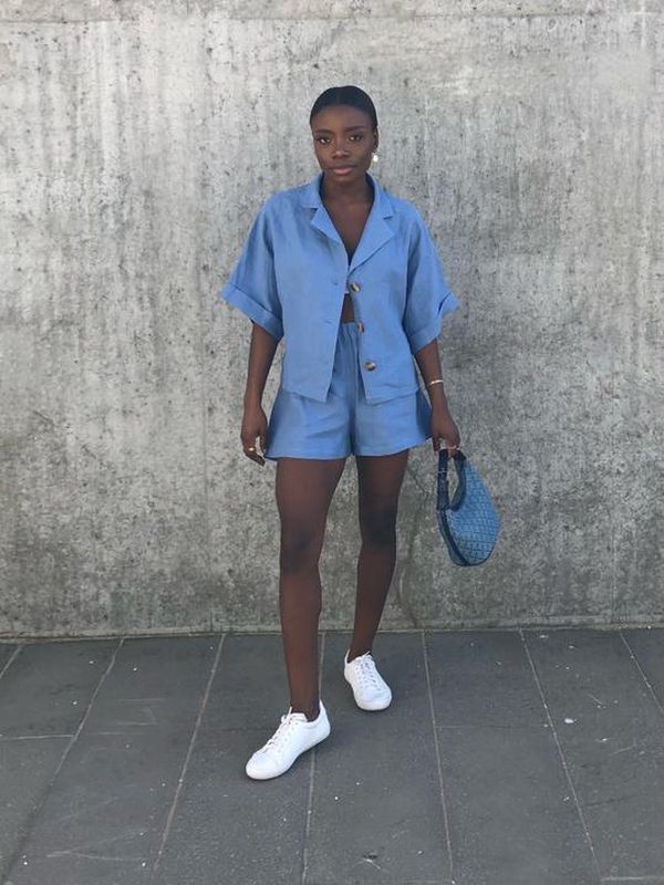 image of Linen Shorts in Cornflower Blue