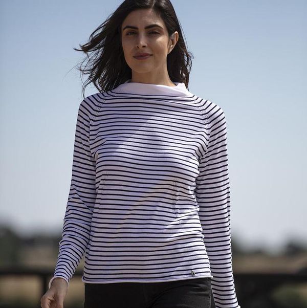 image of Organic Cotton Breton Top in White and Navy