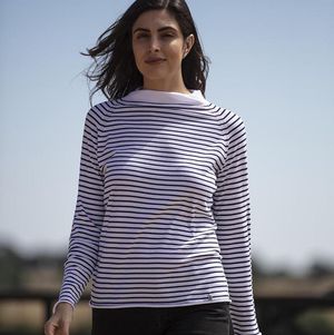 Organic Cotton Breton Top in White and Navy
