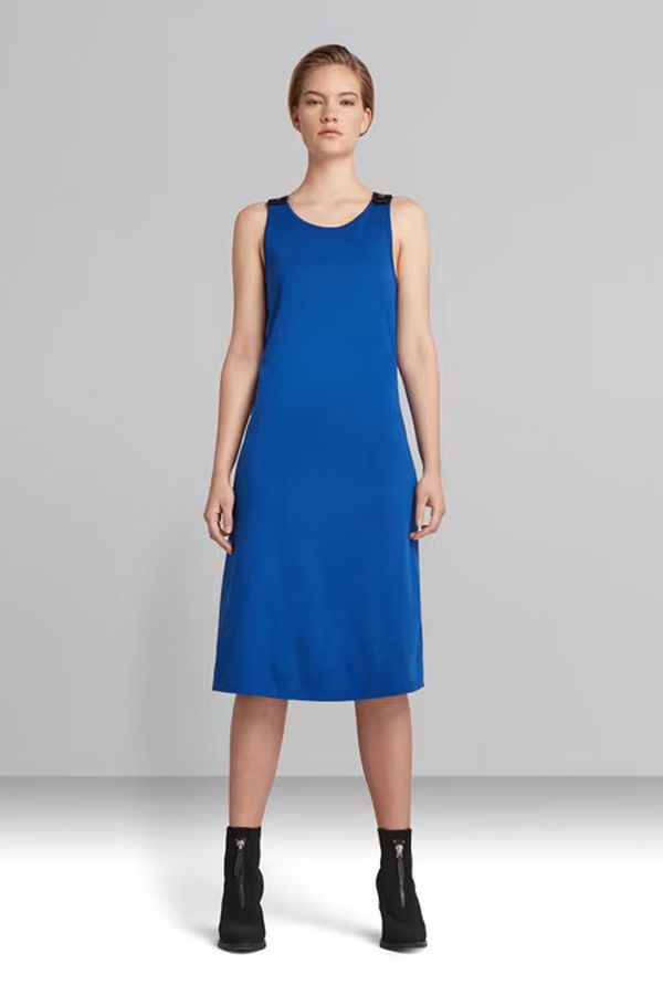 image of A-Line Dungaree Dress in Huson Blue