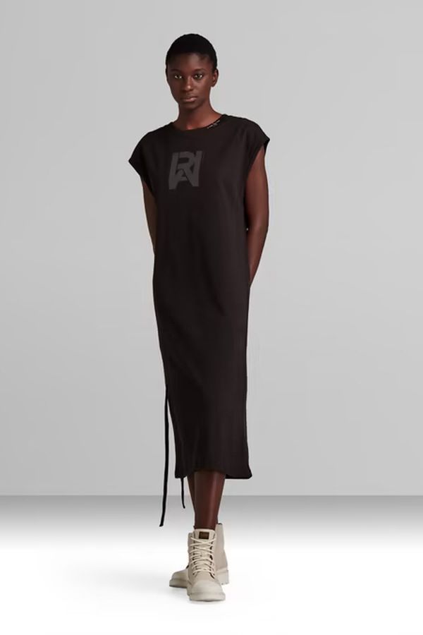 image of Raw Adjustable Tee Dress in Dark Black
