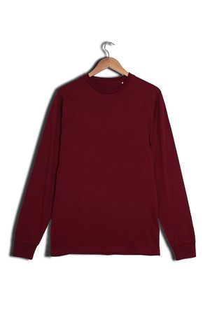 Men's Long Sleeve Organic Cotton T Shirt in Burgundy