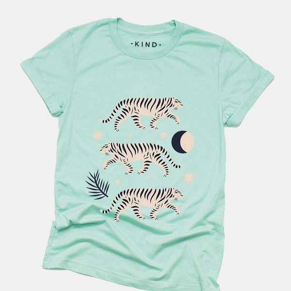 image of White Tigers - Organic Cotton T-Shirt in Caribbean Blue