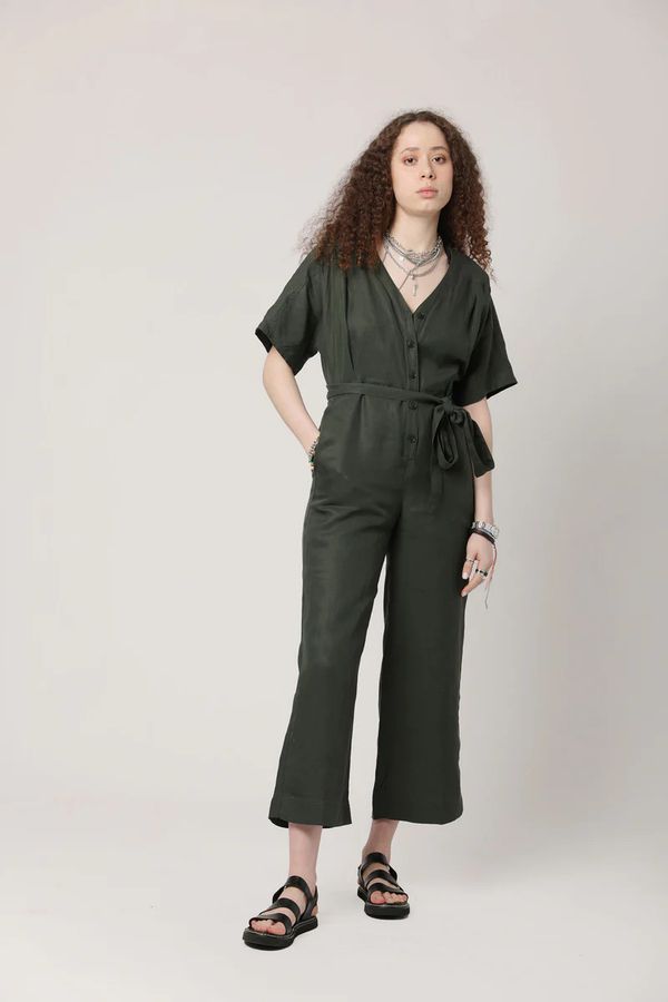 image of Astir Tencel Linen Jumpsuit in Mountain Green