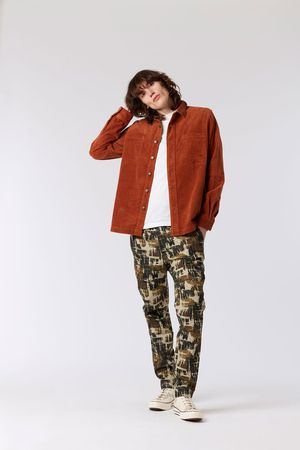 August Organic Cotton Faded Ikat Trousers in Moss