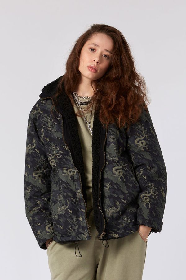 image of 360° Reversible Fleece Jacket in Dragon Print