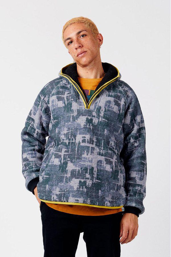 image of Alley-Oop Reversible Fleece in Indigo Print