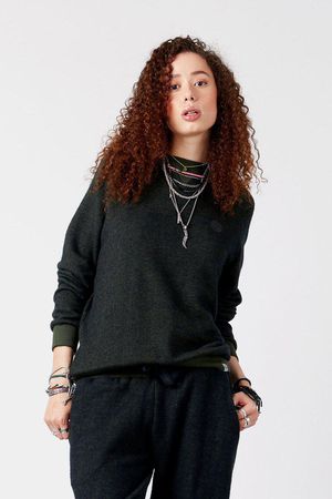 Anton Organic Cotton Melange Crew in in Army Green