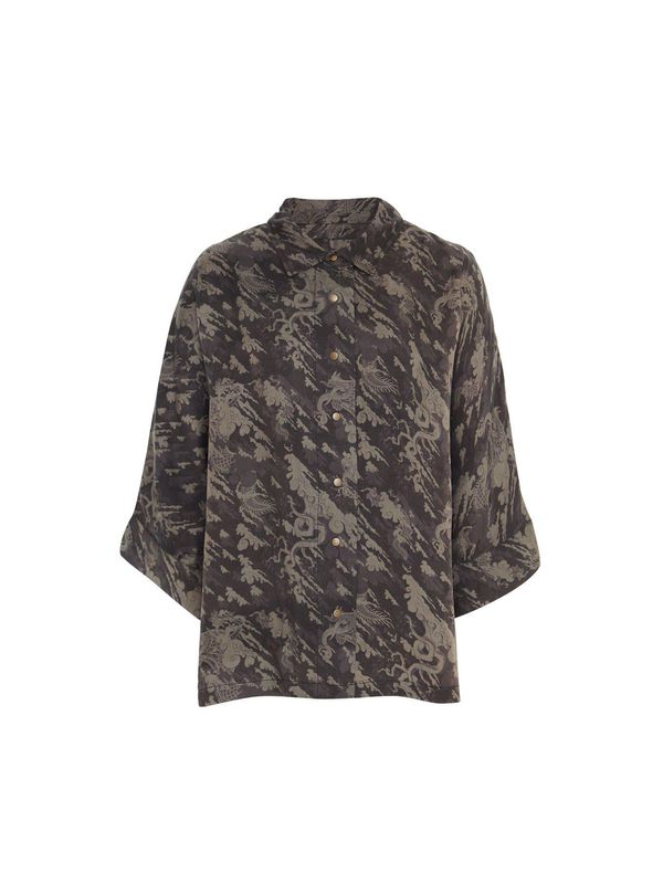 image of Kimono Cupro Shirt in Dragon Sky Moss