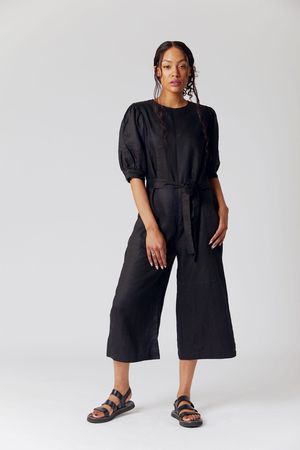 Faye Organic Linen Jumpsuit in Black
