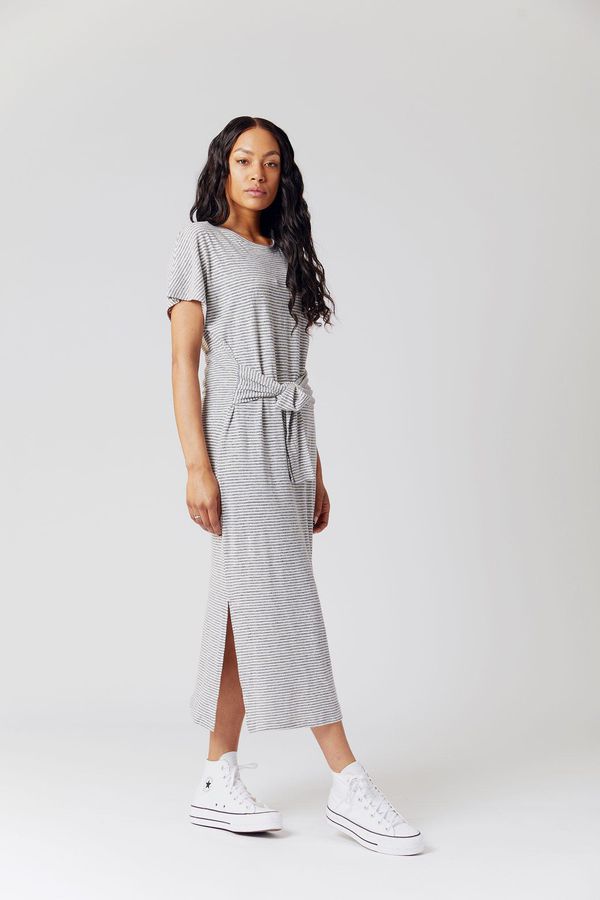 image of Fonda Organic Hemp Cotton Jersey Dress in Navy Stripe