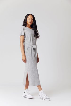 Fonda Organic Hemp Cotton Jersey Dress in Navy Stripe