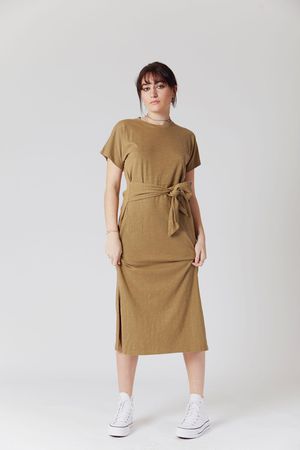Fonda Hemp Twist Midi Dress in Moss Green