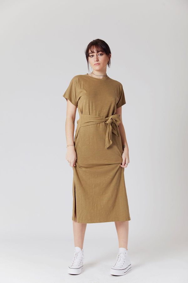 image of Fonda Hemp Twist Midi Dress in Moss Green