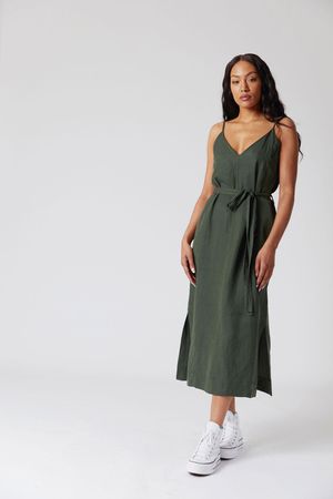 Iman Tencel Linen Slip Dress in Mountain Green