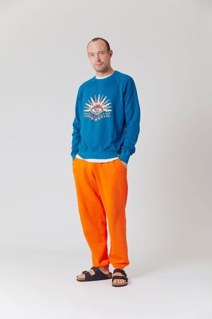 Eye Organic Cotton Crewneck in Teal Blue