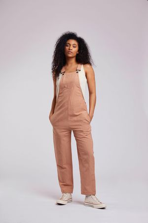 Joy Organic Cotton Dungarees in Lava Ticking Stripe