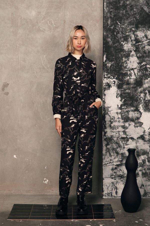 image of Shiva Rayon Jumpsuit in Nepali Cloud Print