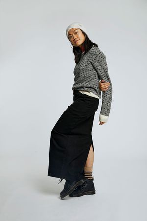 Moonlight Organic Cotton Midi Skirt in Coal