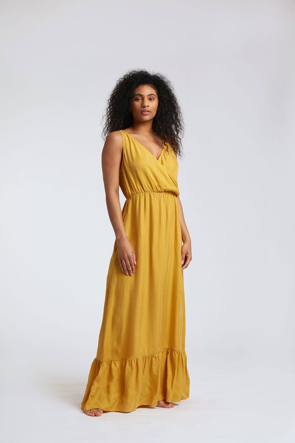 image of Whirlygig Cupro Dress in Ochre