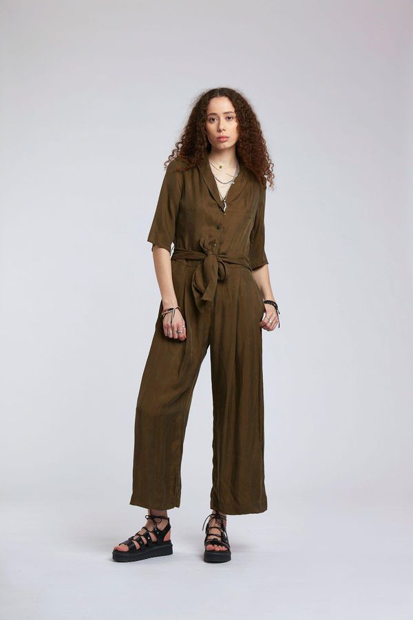 image of Planet Cupro Jumpsuit in Khaki