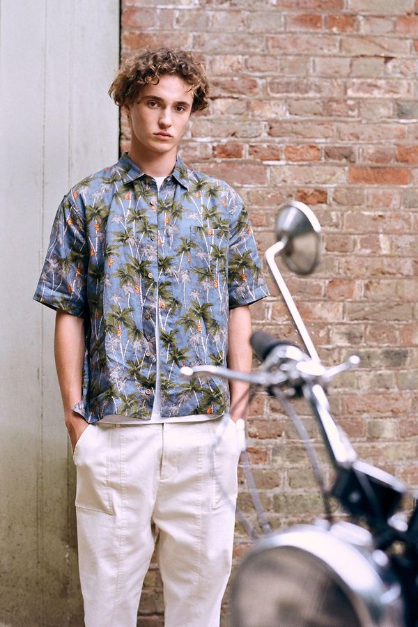 image of Dingwalls Jungle Print Linen Shirt in Blue