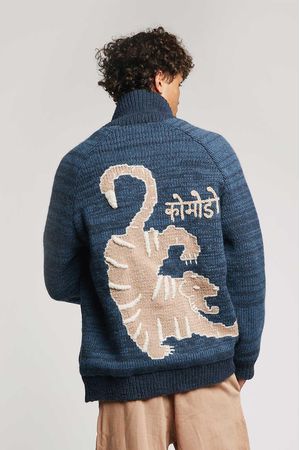 Tiger Lambswool Jacket in Indigo