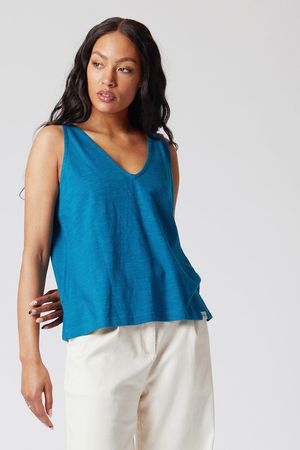 Blossom Organic Cotton Vest Top in Teal Blue