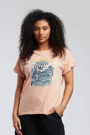 Sunrise Peace Wave Organic Cotton Tee in Peach